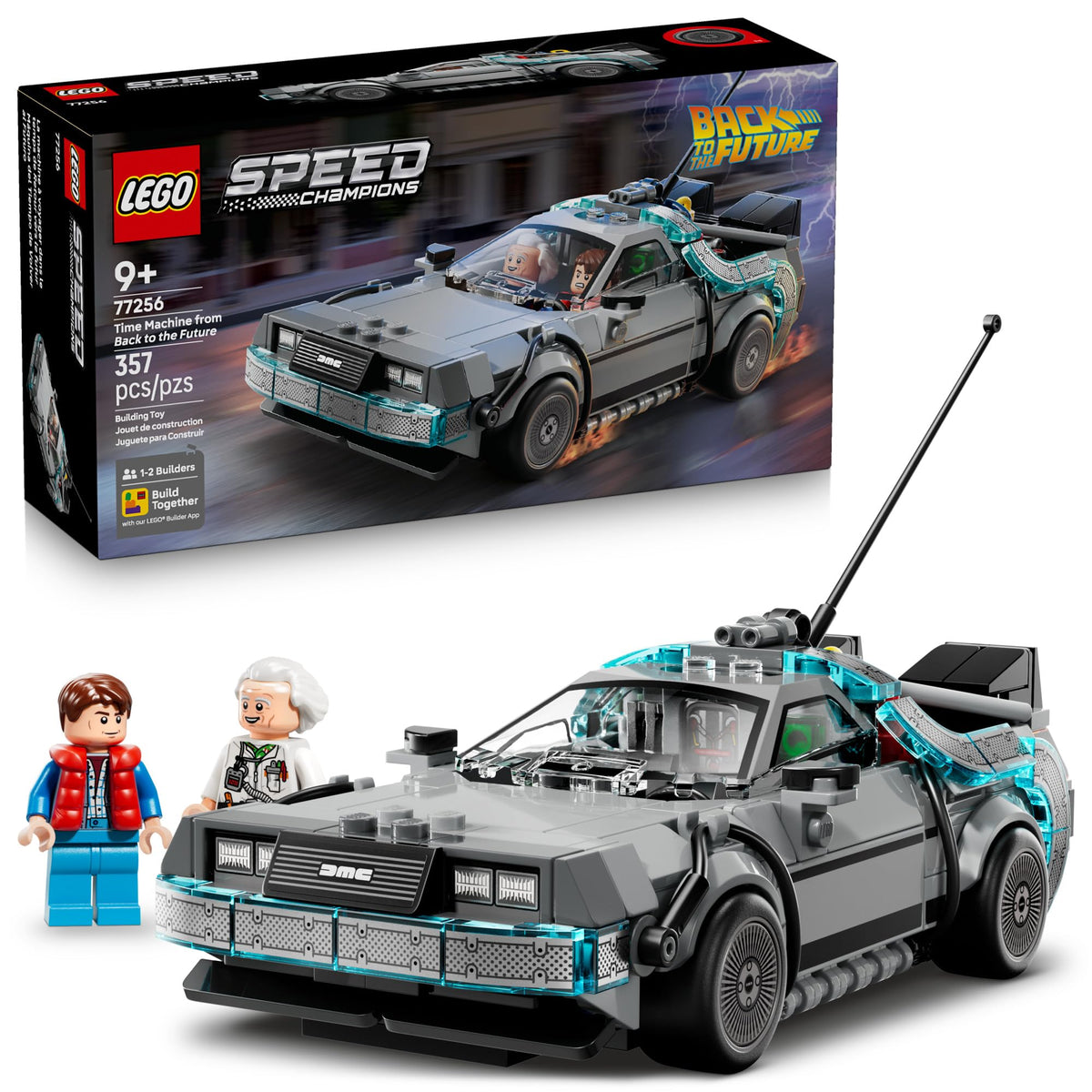 LEGO Speed Champions Time Machine from Back to The Future Building Toy for Kids - Pretend Play & Display Car Toy W/ 2 Build Modes for Boys & Girls, Ages 9+ - Gift for Father's Day - 77256