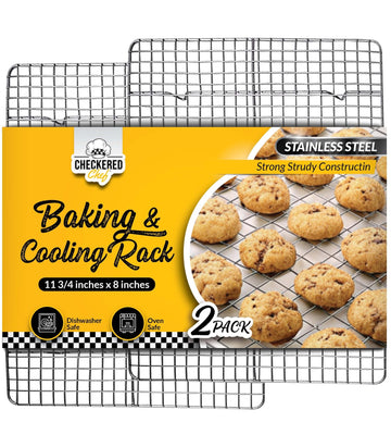 Checkered Chef Cooling Rack for Cooking and Baking - 8” x 11 ¾" Set of 2 Stainless Steel, Oven Safe Grid Wire Cookie Cooling Racks | Stainless Steel, Oven Safe, Grid Wire Design