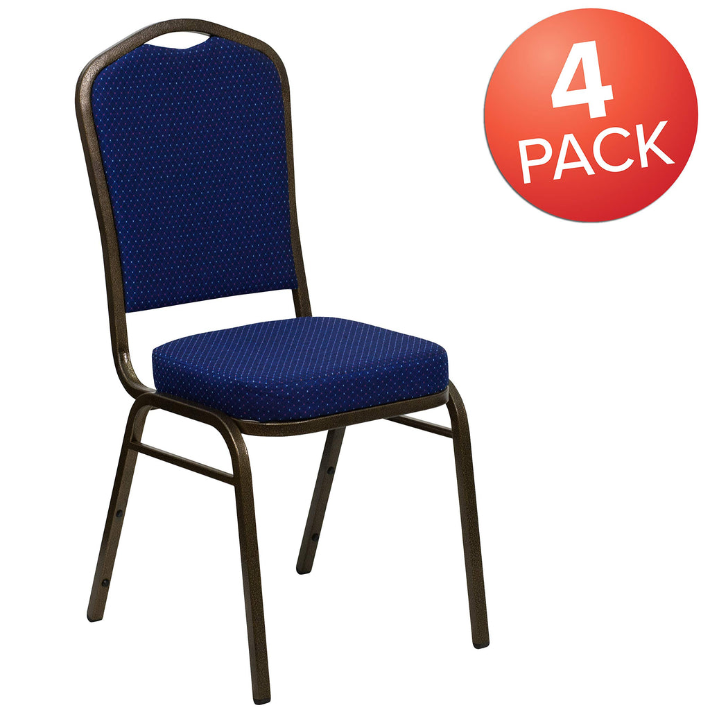 Flash Furniture Hercules Fabric Crown Back Banquet Chair, Navy Blue, 4-pack, Set of 4, Navy Blue Patterned Fabric/gold Vein Frame