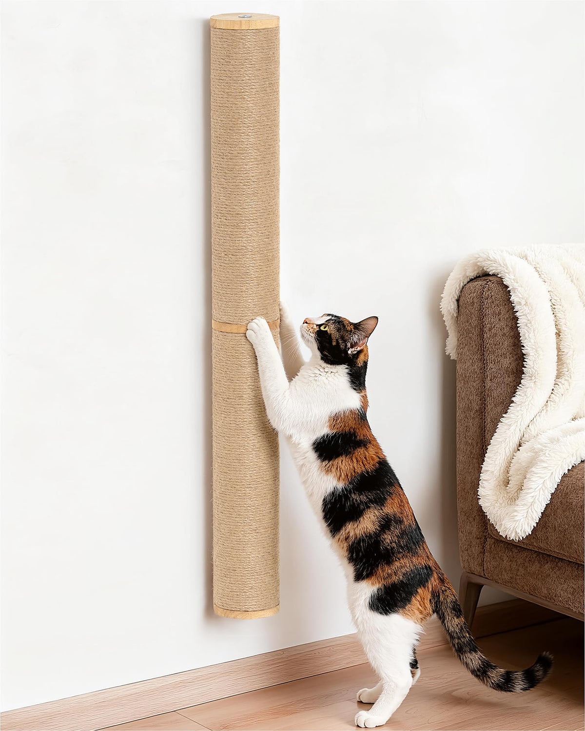 Aechonow 34" Cat Scratching Post on Wall for Large Cats, Wall Mounted Wood Cat Scratcher Furniture for Indoor Cats, Tall and Sturdy Corner Climbing Pole