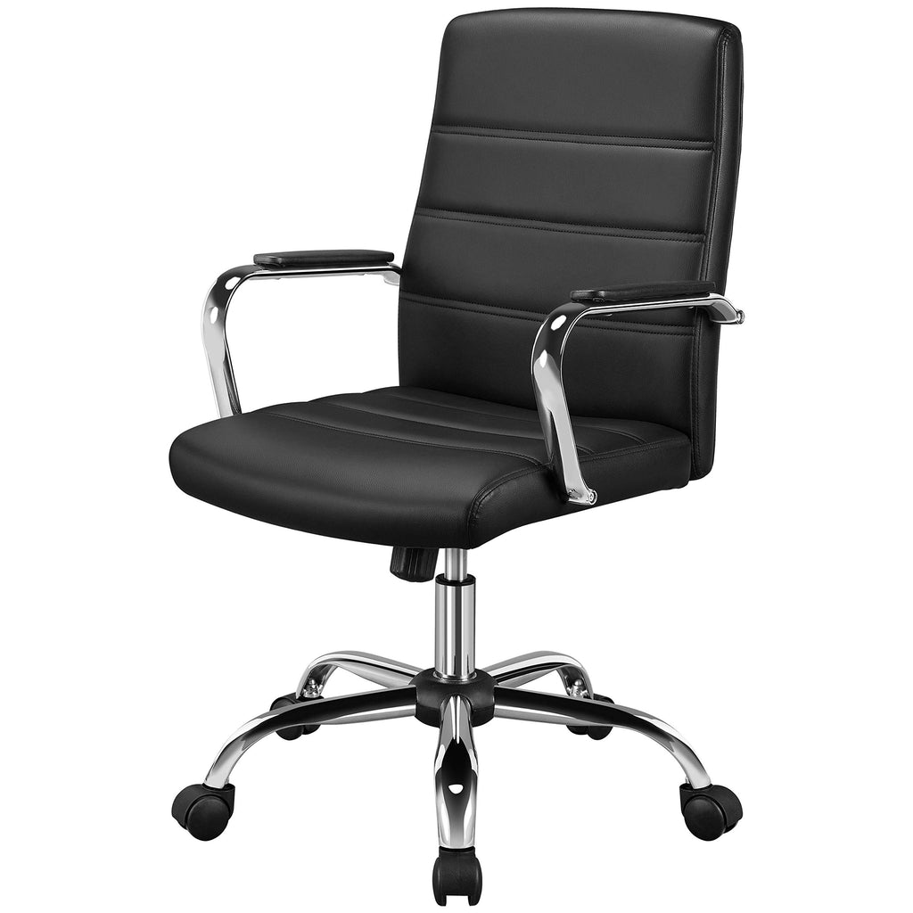 Yaheetech Black Office Chair Pu Leather Swivel Rocking Desk Seat with Arms, 24? W × 25? D × (38-41.5)? H