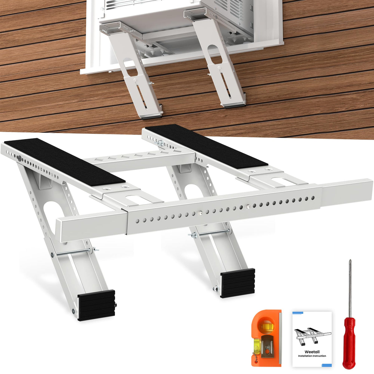 Air Conditioner Support Bracket No Drill: Heavy Duty 350lbs, Adjustable Width 31.5"-41.7", Bubble Level for Single/Double Hung Windows, Fits 5000-24000 BTU AC Units
