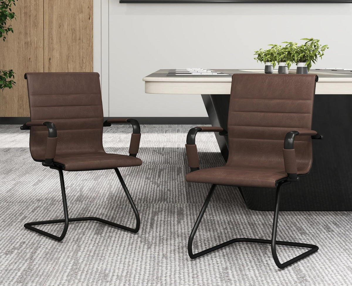 Cimota Waiting Room Chairs Set of 2 Leather Office Guest Chair Mid Back Reception Chairs with Sled Base for Meeting/patient/conference Room,