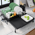 Kitsure Extendable Dish Drying Rack - Adjustable Length 12.8"–21.0", Auto-Draining Dish Rack for Kitchen Counter, Rust-Resistant Metal Frame Over-Sink Support for Plates, Bowls & Utensils, Black