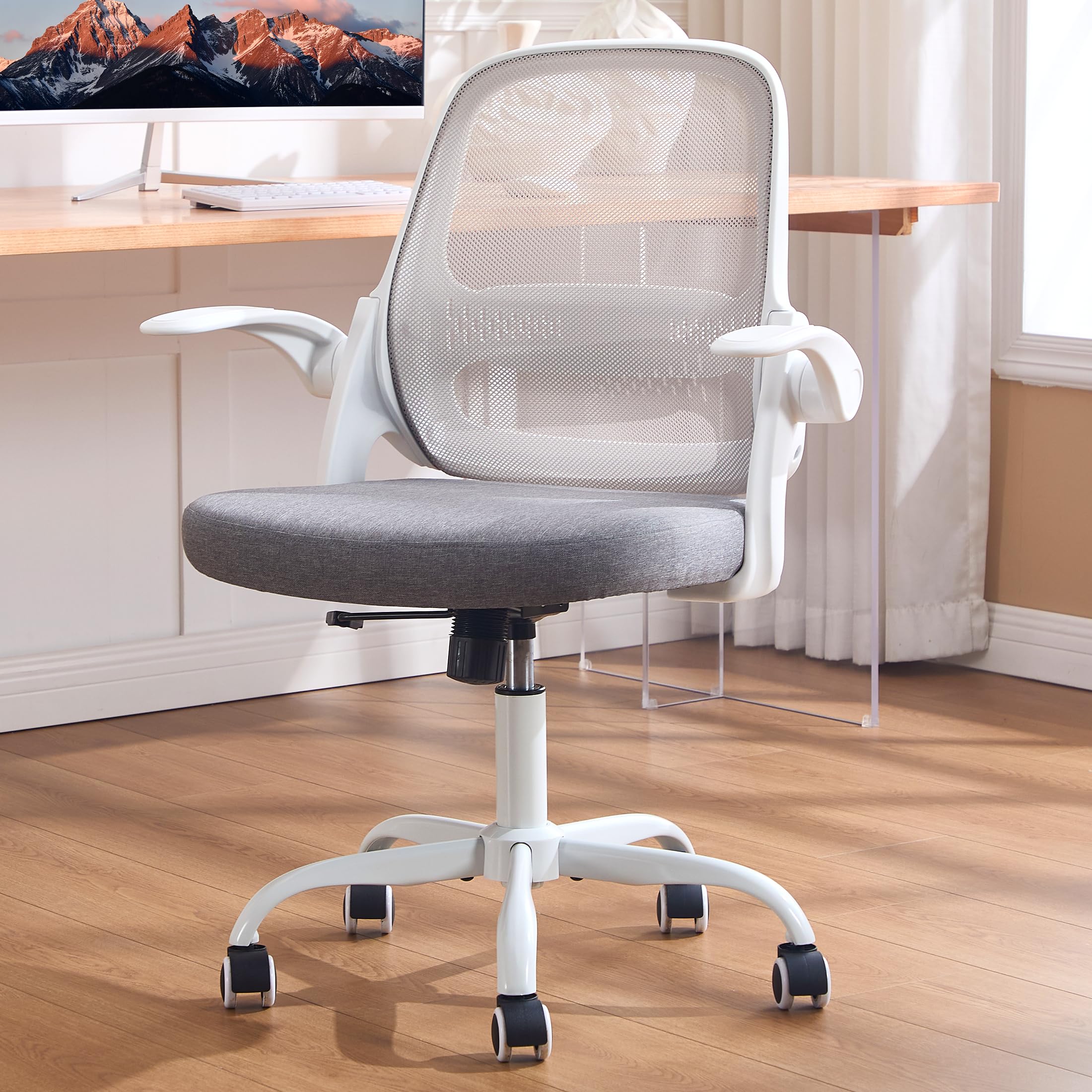 Amseatec Ergonomic Mesh Desk Chair with Flip-up Arms, Supports 300 Lbs, Grey