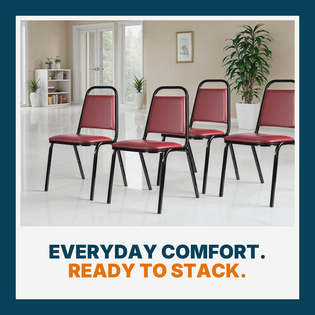 Oef Furnishings Oef9108-b/4 Banquet Chairs Premium Commercial Seating (4 Pack, Vinyl, Burgundy, Black Frame), 32"H x 17.5W x 22"D