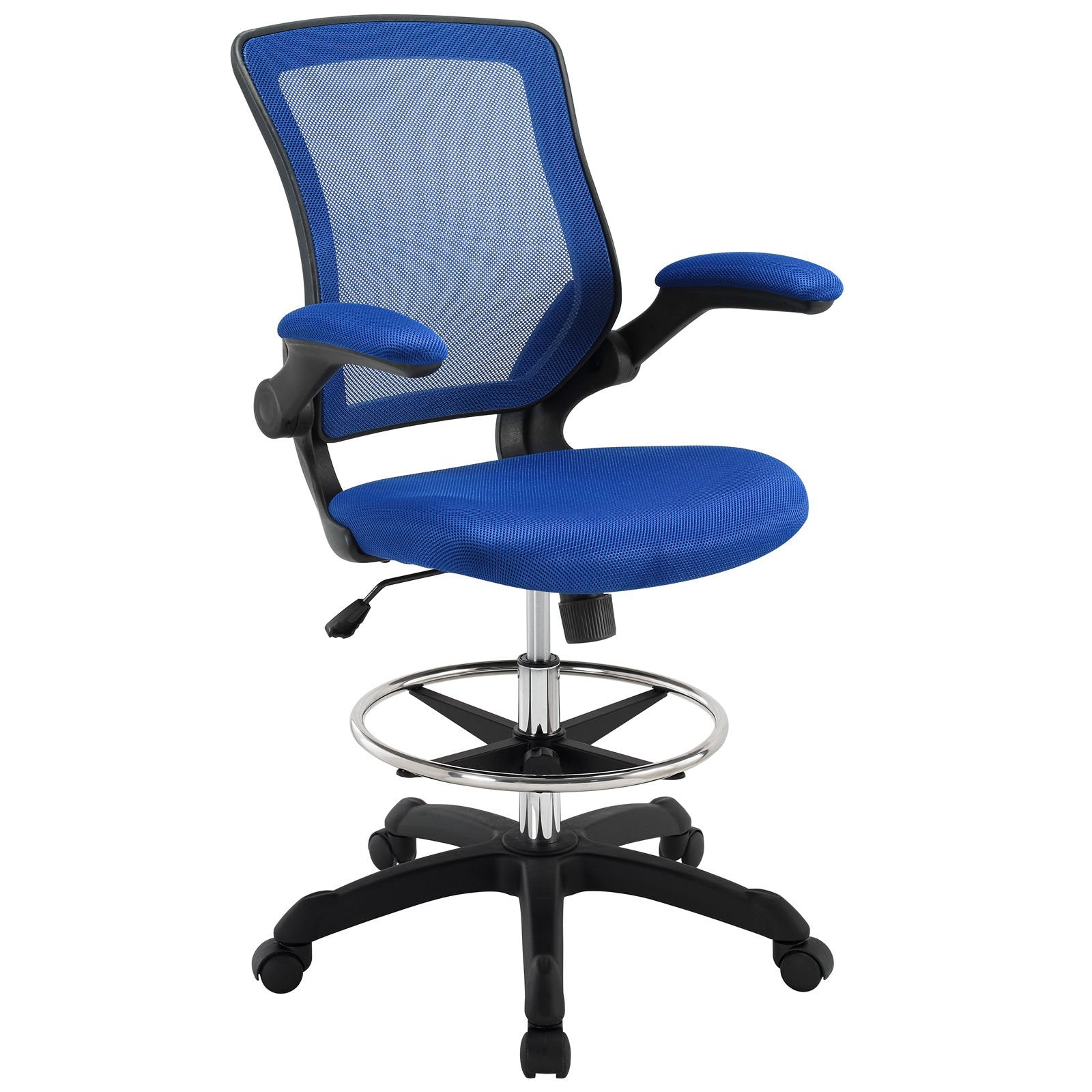 Modway Veer Drafting Chair - Reception Desk Chair - Flip-up Arm Drafting Chair in Blue