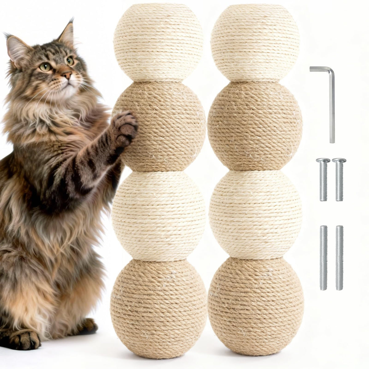 2 Pack Cat Scratching Post Replacement, 13.8 x 3.93 Inch Modern Sisal Poles with M8 Screws, Refill Parts for Indoor Cat Towers and Furniture Repair-White
