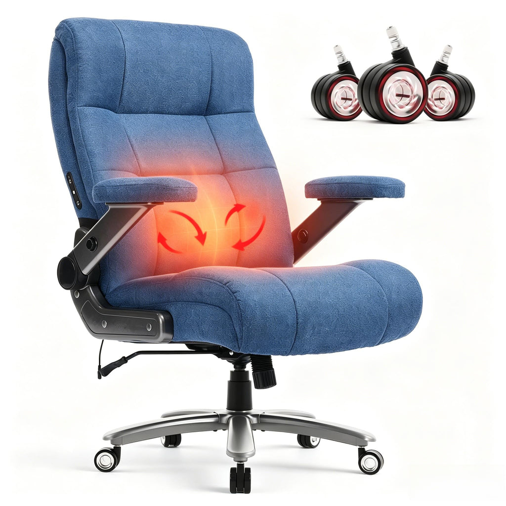 Chairker Big and Tall Office Chair with Massage Heat for Heavy Duty People, 400LBS, Blue-fabric