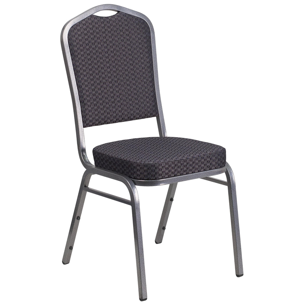 Flash Furniture Hercules Crown Back Stacking Banquet Chair, Black, Set of 1, Black Patterned Fabric/silver Vein Frame