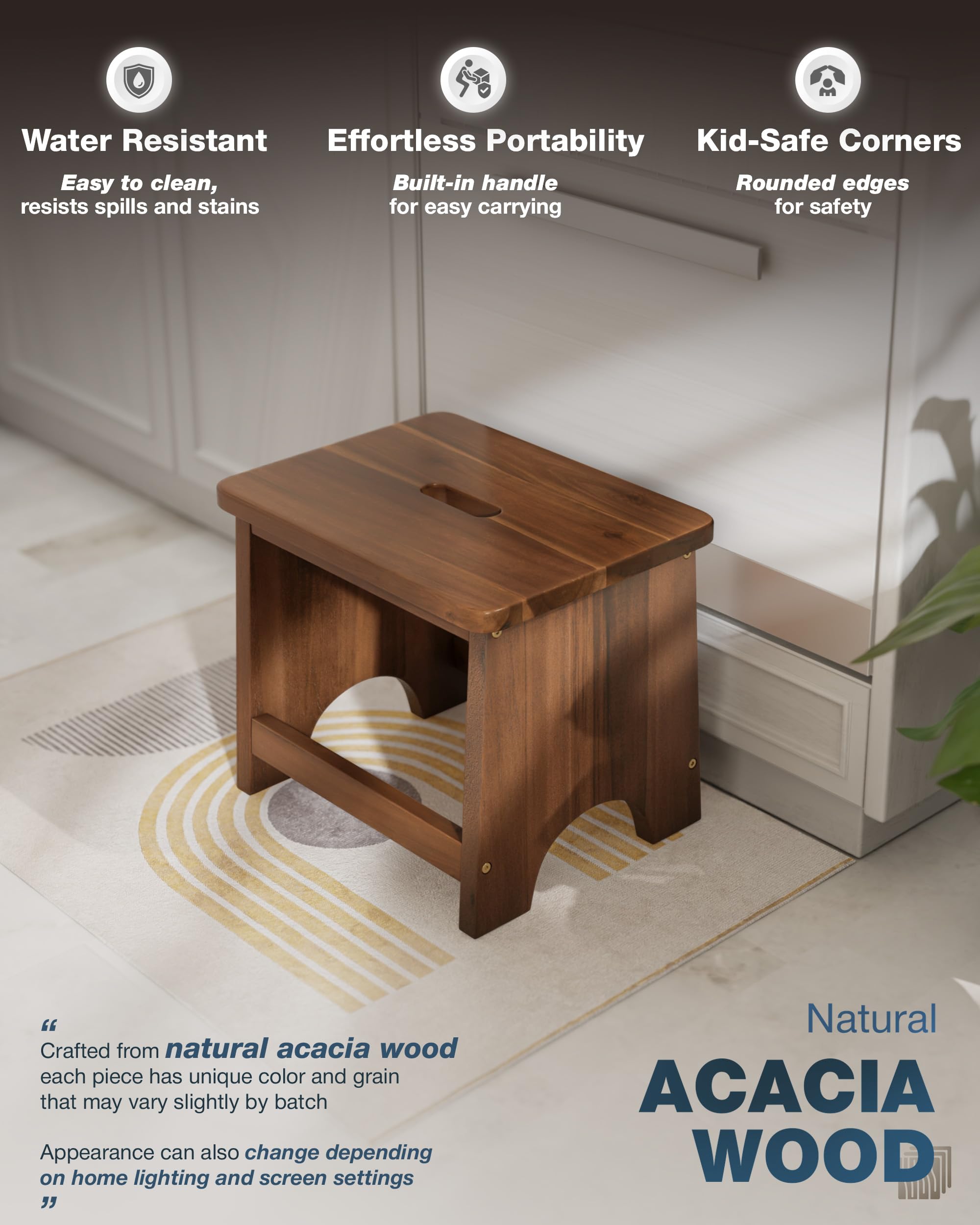 Fanatu 13'' Wooden Step Stool, One Step Stool for Adults, 550lbs Capacity, 13 inches, Rich Walnut