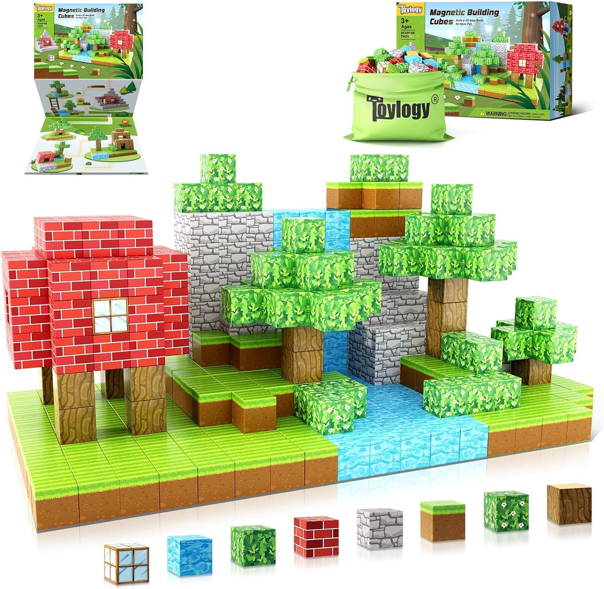 Large Magnetic Blocks 1 inch Magnetic Building Blocks for Kids Age 3-5 5-7 6-8, Magnet Learning Sensory Toys, Game Inspired Building Craft, Holiday Toys Easter Gifts, Mine Magnet World Stacking Cubes