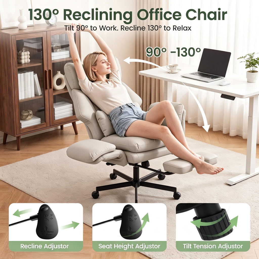 Criss Cross Chair with Footrest, Big and Tall Office Chair with Flip Arms, Pu Leather Grey