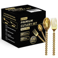 Premium Gold Mini Dessert Utensils Set - 120-Piece (60 Forks & 60 Spoons) with Beaded Handle, 4.4 Inch BPA-Free Plastic, Appetizer Utensils for Parties, Charcuterie Boards & Tasting Events