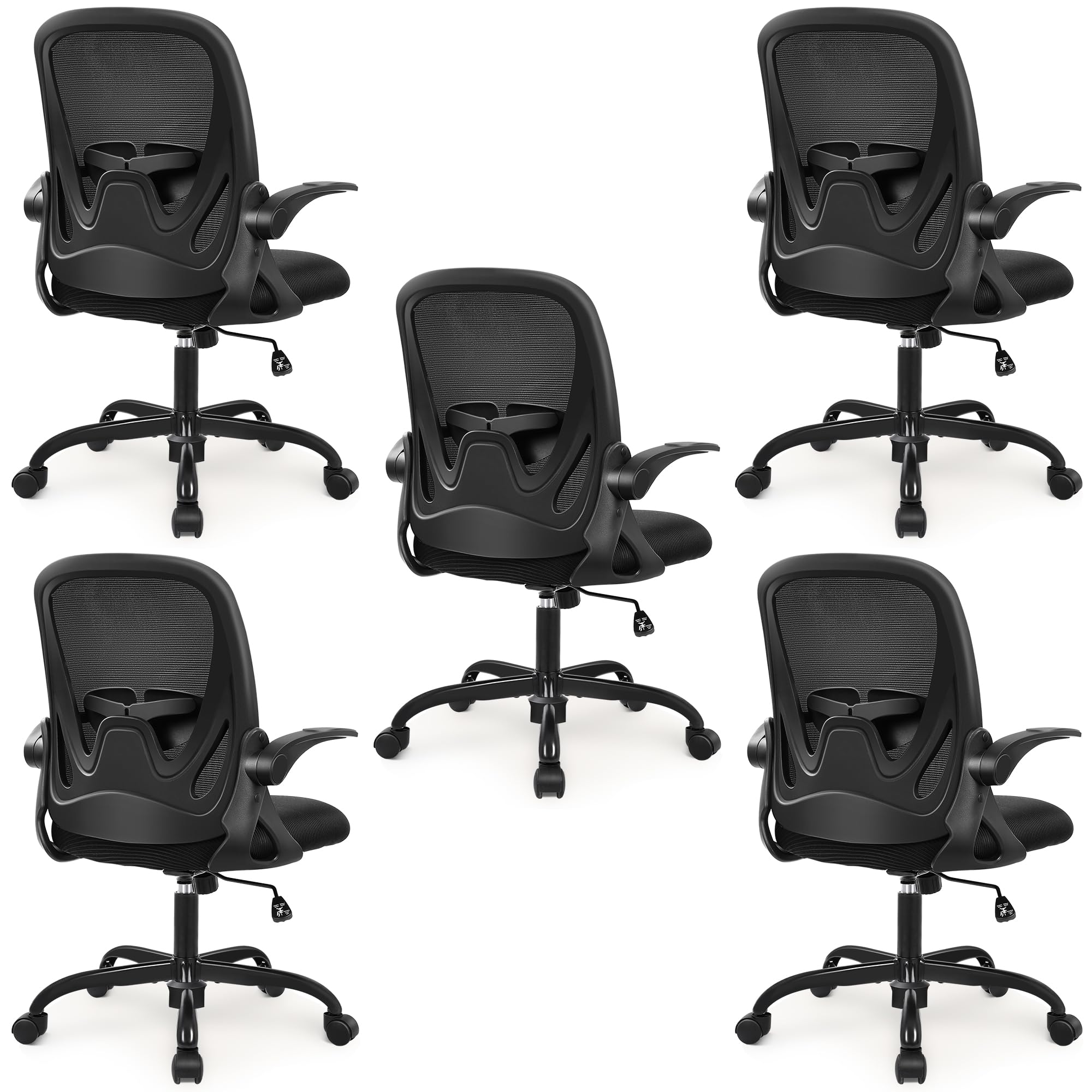 Primy 5-pack Office Chair Ergonomic Desk Chair with Flip Up Armrests Swivel Breathable Desk Mesh Computer Chair with Adjustable Lumbar Support