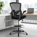 Luckyear Ergonomic Drafting Chair – Tall Office Chair for Standing Desk, Adjustable Height Mesh Chair with Footrest and Flip-up Arms, Counter