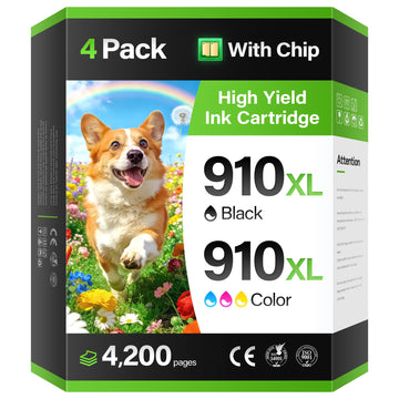 910XL Ink Cartridges Combo 4-Pack High Yield Replacement for HP 910 910XL Ink Compatible with HP OfficeJet 8010 8020 Pro 8030 8015 8025 8028 8035 8018 8022 e Printers Color Black Cyan Magenta Yellow