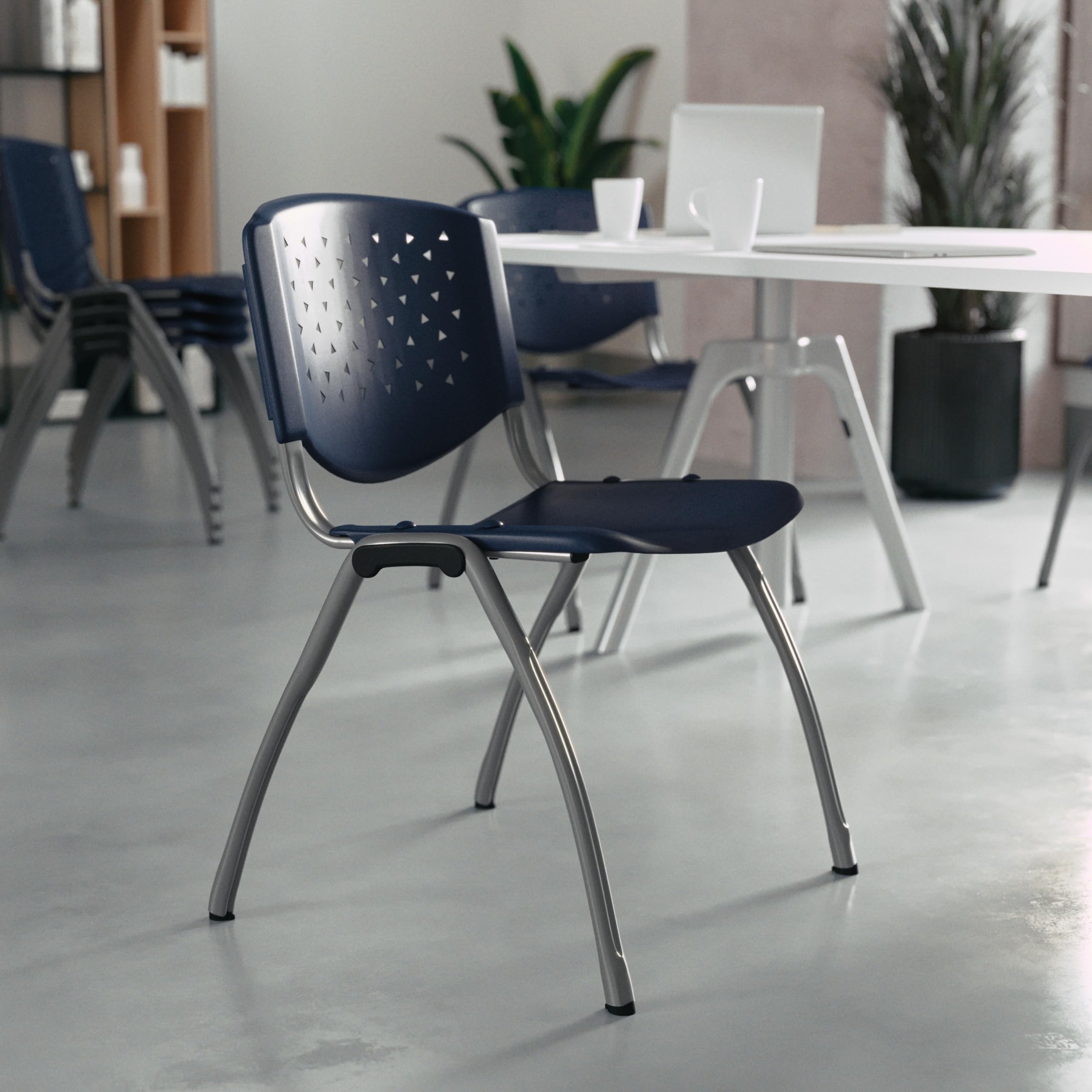 Flash Furniture Hercules Series 880 Lb. Capacity Navy Plastic Stack Chair with Titanium Gray Powder Coated Frame, Set of 1