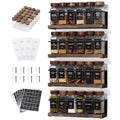 4-Tier Wall Mount Spice Rack Organizer with 24 Glass Jars, 216 Labels & Funnel - Screw/Adhesive Mount, Black Metal & Wood Spice Storage for Kitchen Pantry Cabinet, 11.6”L x 2.4”W x 3.2”H