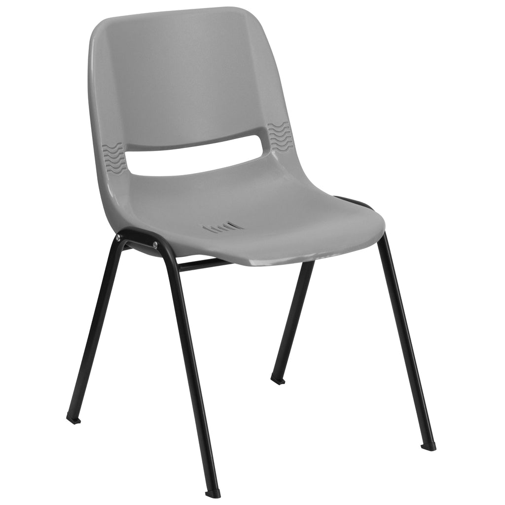 Flash Furniture Hercules Series 880 Lb. Capacity Gray Ergonomic Shell Stack Chair with Black Frame, Set of 1, Grey
