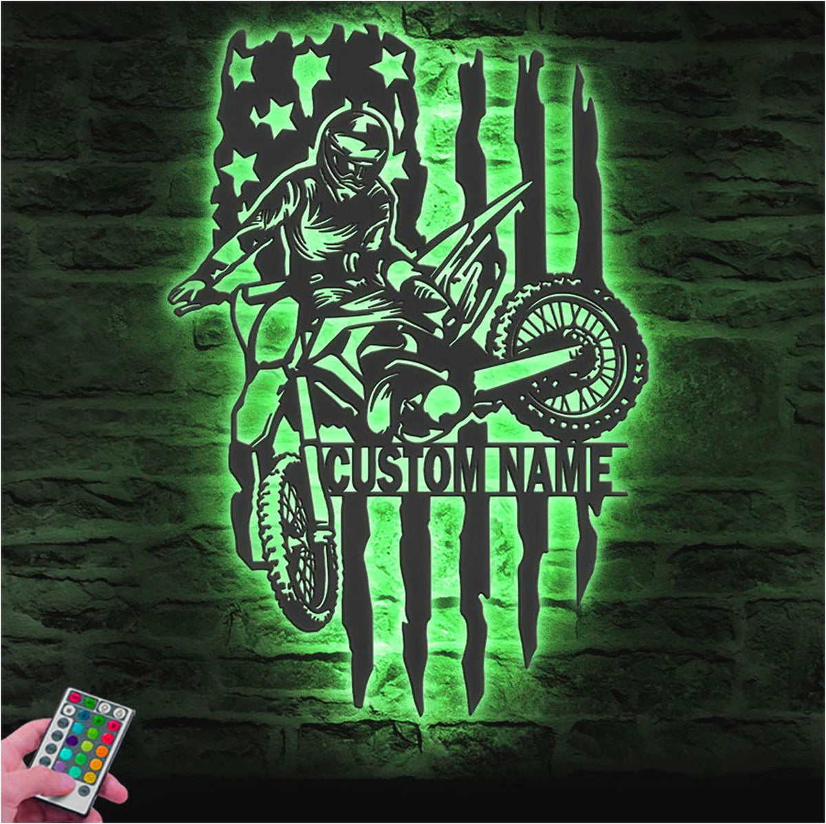 Custom Name Motocross Biker Metal Sign Wall with LED Light – Personalized Dirt Bike Rider Wall Display for Home, Motorcycle Room, Xmas Gift
