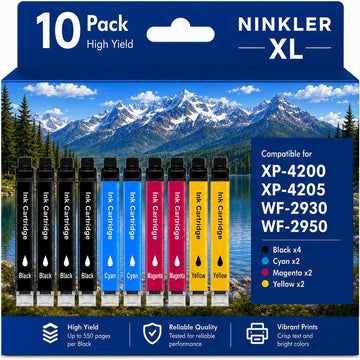 Remanufactured for Epson 232XL Ink Cartridges Combo Pack for 232 XL for Epson XP-4200 XP-4205 Workforce WF-2930 WF-2950 Printer 10 Pack 4 Black 2 Cyan 2 Magenta 2 Yellow