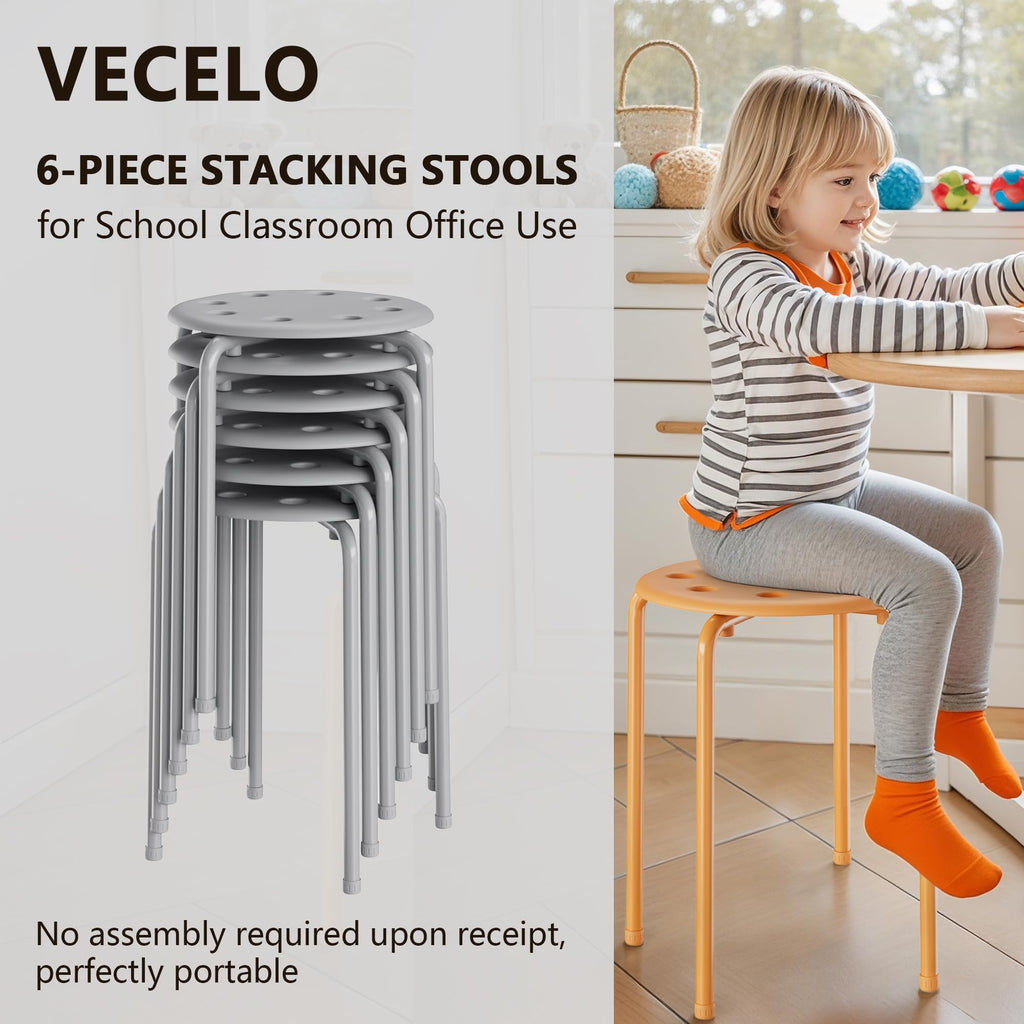 Vecelo 6-piece Stacking Stools, 17.7 Inch Standard Height, Portable Stackable Colorful Decoration Stools for School Classroom and Office Use,