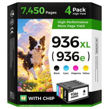 936e 936XL Ink Cartridges with Chip Combo 4-Pack High Yield Replacement for HP 936e 936 Ink Works with HP OfficeJet Pro 9125e 9135e 9110b 9128e 9130b 9122e 9120e Wide Format 9730e Printers Black Color