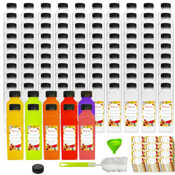 Sanyuanzhou 100pcs 16 oz Plastic bottles with lids,Juice bottles with caps, Reusable Clear Bulk Beverage Containers for Juice, Milk and Other Beverages
