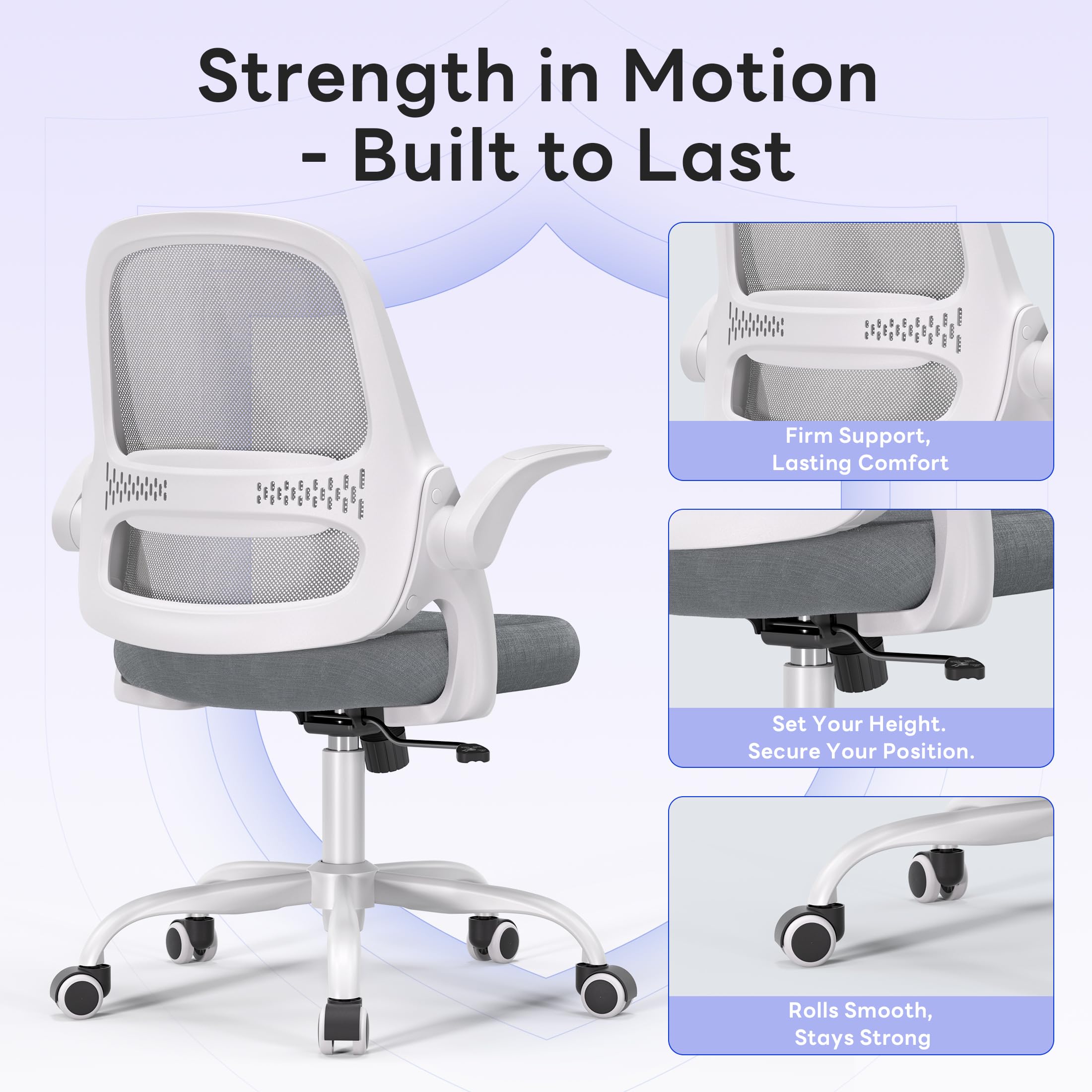 Amseatec Ergonomic Mesh Desk Chair with Flip-up Arms, Supports 300 Lbs, Grey