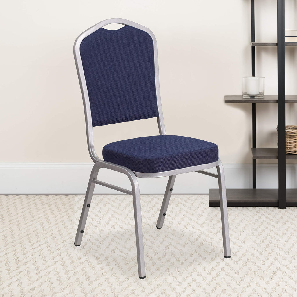 Flash Furniture Hercules Crown Back Stackable Banquet Chair, Silver, 4-pack, Set of 4, Navy Fabric/silver Frame