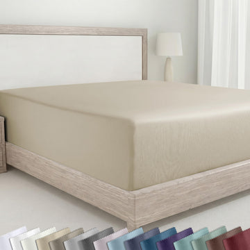 California Design Den Soft 100% Cotton Sateen Cal King Fitted Sheet, Beige