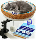 PetLovers Cat Desk Bed - Rattan Elevated Desk Cat Bed Attachment with Removable Washable Cushion, 360° Swivel Arm, Secure Clamp - Keeps Your Pet Close While You Work or Play