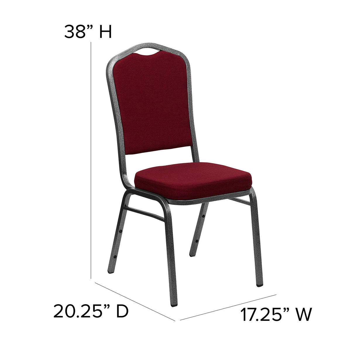 Flash Furniture Hercules Fabric Crown Back Banquet Chair, Burgundy, 4-pack, Set of 4, Burgundy Fabric/silver Vein Frame