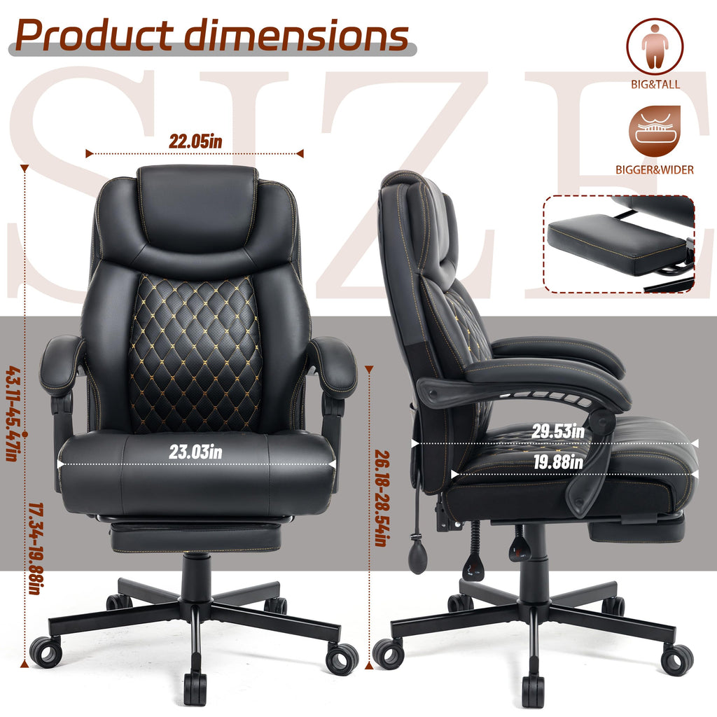 Massage Office Chair, 500lbs Ergonomic Rocking Executive Desk Chairs with 4 Points Vibration&heat,padded Flip-up Armrests for Big and Tall