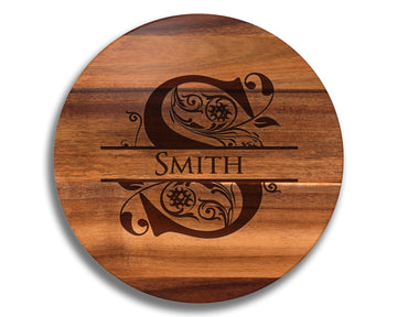 Personalized Engraved Acacia Wood Lazy Susan – 18? Turntable Serving Tray for Kitchen, Dining Table & Entertaining – Custom Family Name & Monogram Gift