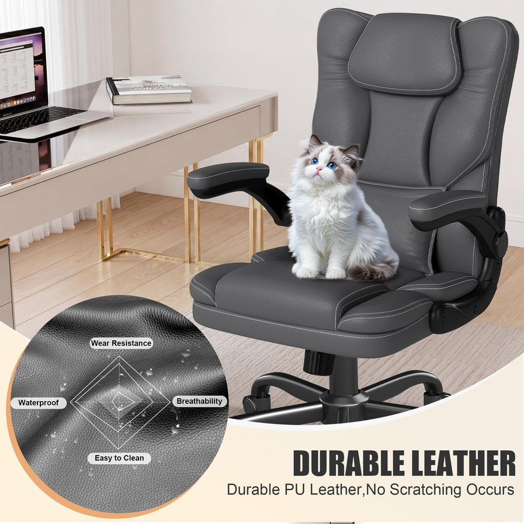 Ergonomic Office Chair Flip Up Arms Lumbar Support Home Desk Swivel Chair, Middle, Grey
