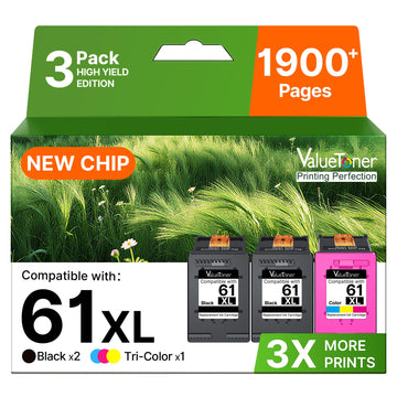 61XL Ink Cartridges Replacement 3-Pack for HP Ink 61 XL 61XL Ink Cartridges for HP Printers Envy 4500 4502 5530 Officejet 4630 2620 4635 Deskjet 2540 2512 3510 3050 (2 Black 1 Color)
