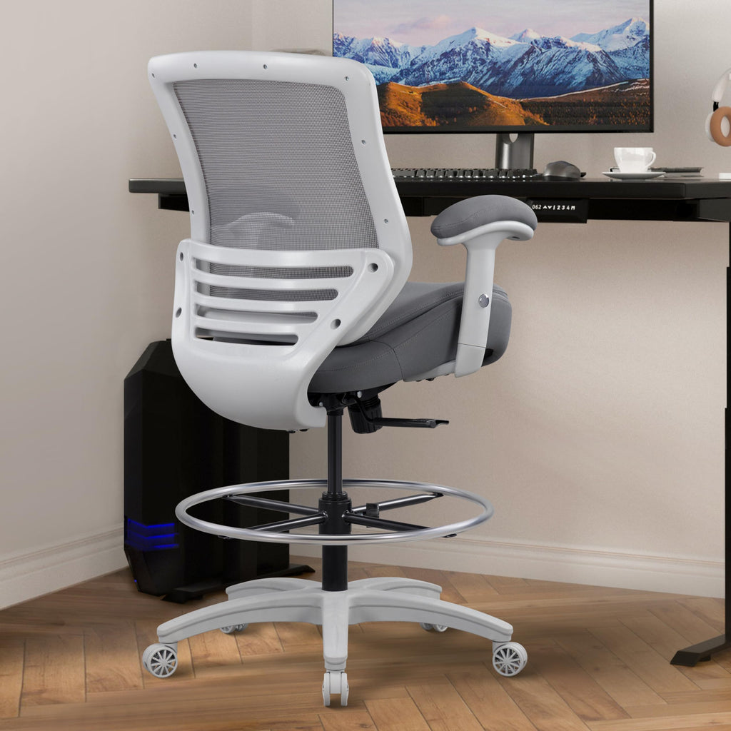 Wittlong 400lbs Office Drafting Chair Wide Dual Seat Cushion Height Adjustable Armrest for High Standing Desk with Lumbar Support and Enlarged
