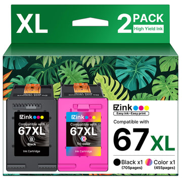 67XL Ink Cartridges Black/Color Combo Pack Remanufactured for HP Ink 67 67XL to Use with HP Deskjet 2855e 2800e 2827e 2852e 4255e 4000 Envy 6000 6055e Printer (2-Pack)