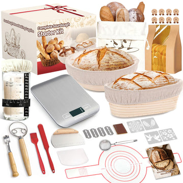 Sourdough Starter Kit with Scale, Glass Jar, Banneton Bread Proofing Basket