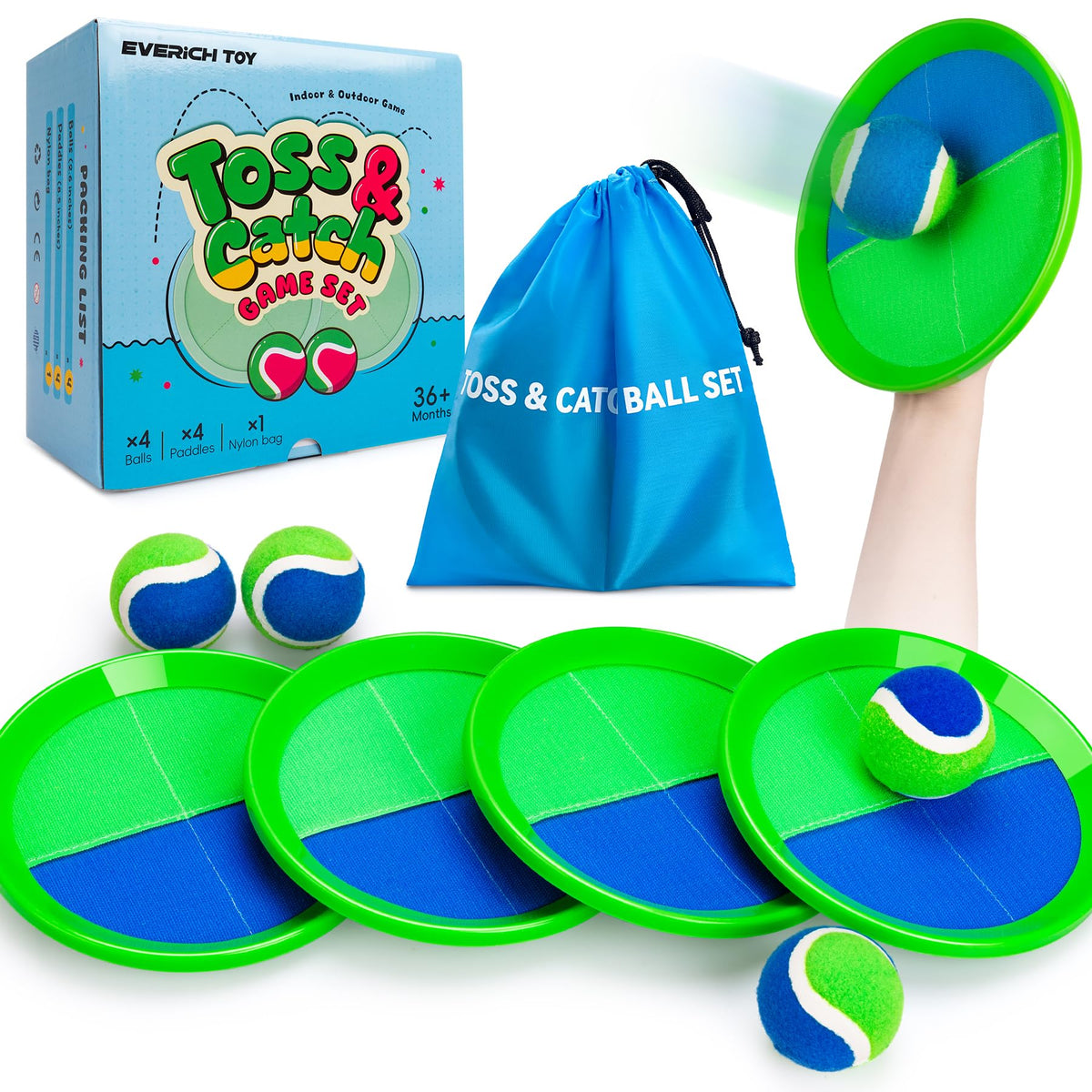 Toss and Catch Ball Game Set, Upgraded Sticky Paddle Ball Set for Kids & Toddlers, Sturdy & Water-Resistant Outdoor Backyard Beach Pool Toy, Birthday Gift for Boys Girls Ages 3-12