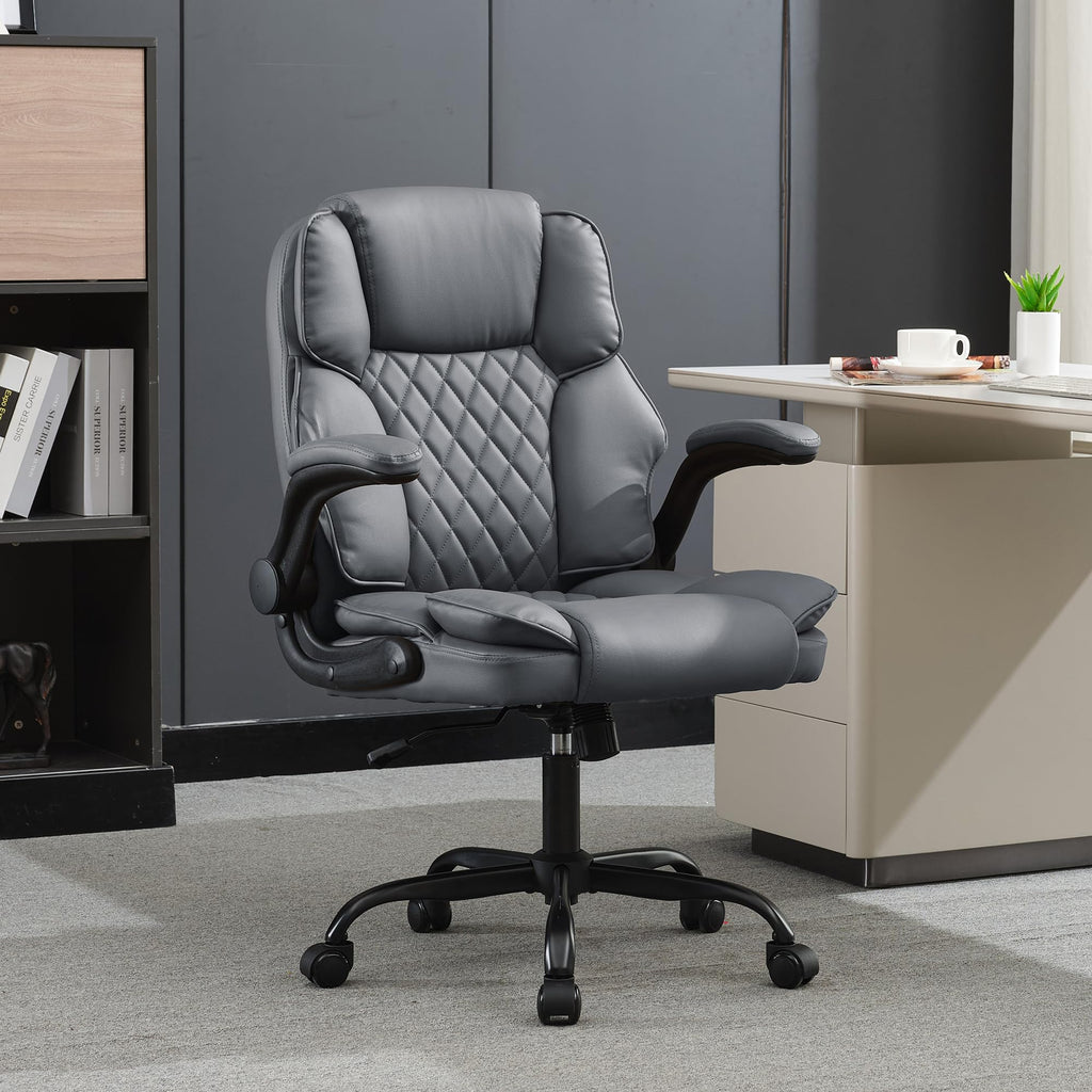 Bowthy Office Desk Chair,mid Back Executive Leather Chair,ergonomic Home Computer Chair,modern Conference Room Chairs with Adjustable Flip-up
