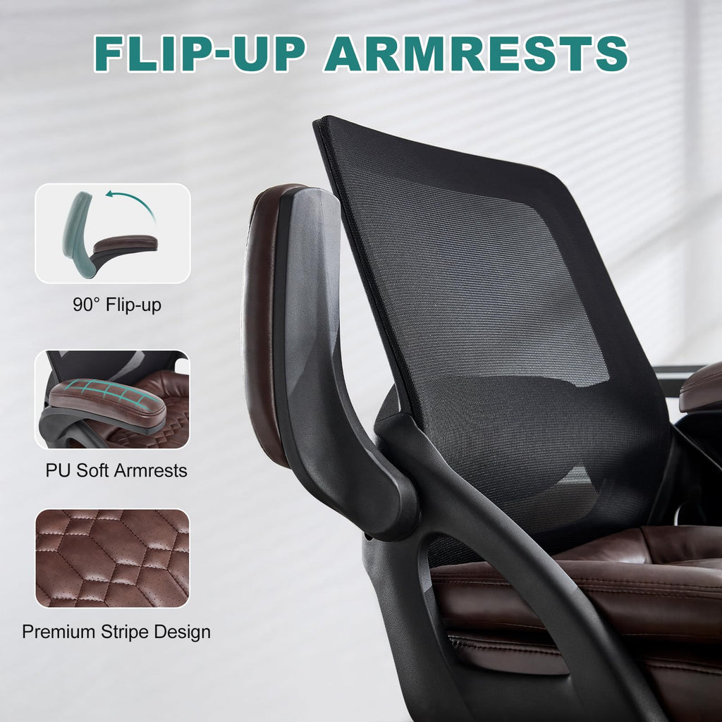 Beryth Big and Tall Office Chair, 500lbs Heavy Duty Ergonomic Mesh, Brown, 1BOX