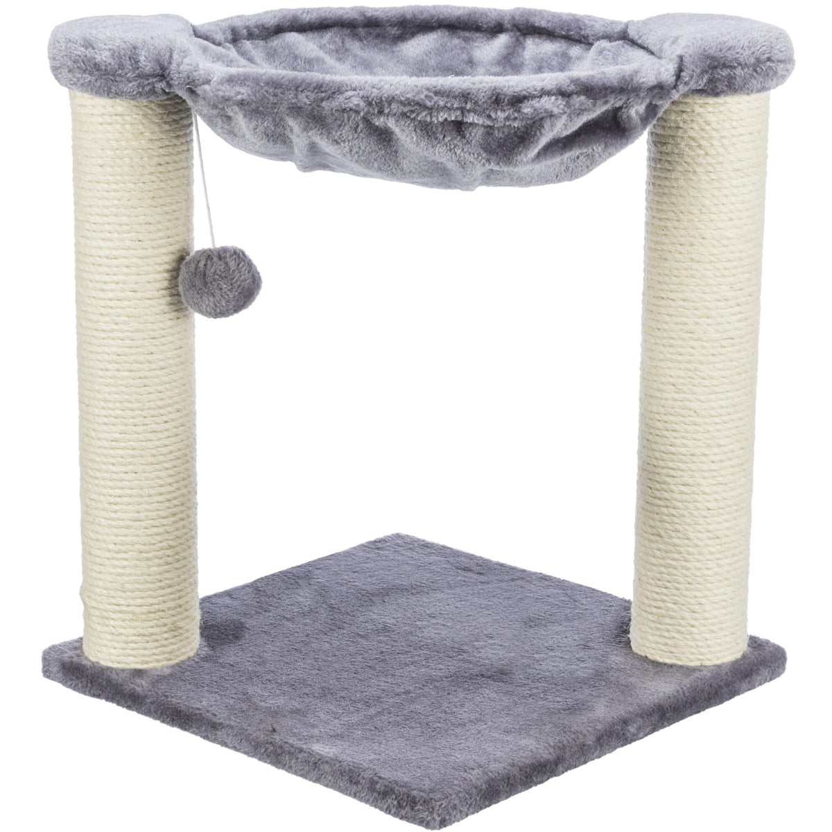 Trixie Baza Cat Scratching Posts, Indoor Cat Furniture with Plush Hammock, Jute Scratcher Posts and Dangling Toy Ball, 15.7" L x 15.7" W x 19.7" H, Gray