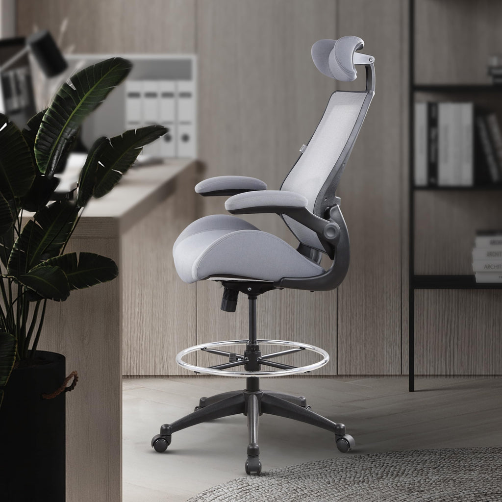 Boliss 400lbs High Back Drafting Chair with Adjustable Headrest, BLS-2818HD, Grey