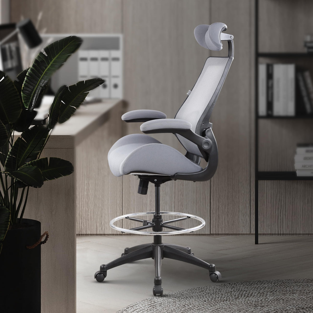 Boliss 400lbs High Back Drafting Chair with Adjustable Headrest, BLS-2818HD, Grey