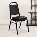 Emma + Oliver Black Vinyl Trapezoidal Back Stacking Banquet Chair, 17.5"W x 20.25"D x 36"H, Black Vinyl/black Frame