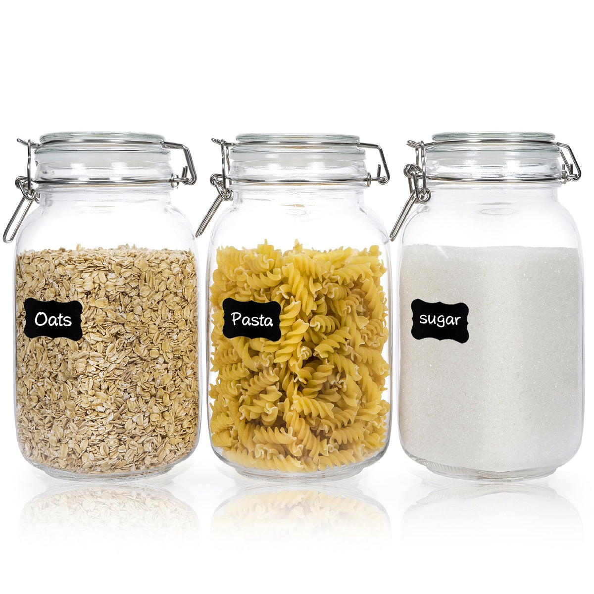 50oz Airtight Glass Jars with Lids, 3 PCS Food Storage Canister for Kitchen & Pantry Organization, Square Mason Jar Containers for Storing Sugar, Flour, Cereal,Coffee,Cookies