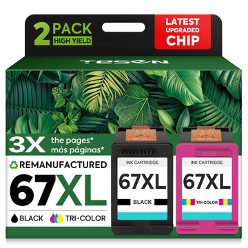 67XL Black/Color Remanufactured Ink Cartridge Replacement for HP Ink 67 67XL Printer Ink use for DeskJet 2700 2700e 2755e 2855e 2800 4155e 4255e 4100 Envy 6400 6055 6055e 6455e Printer 2-Pack